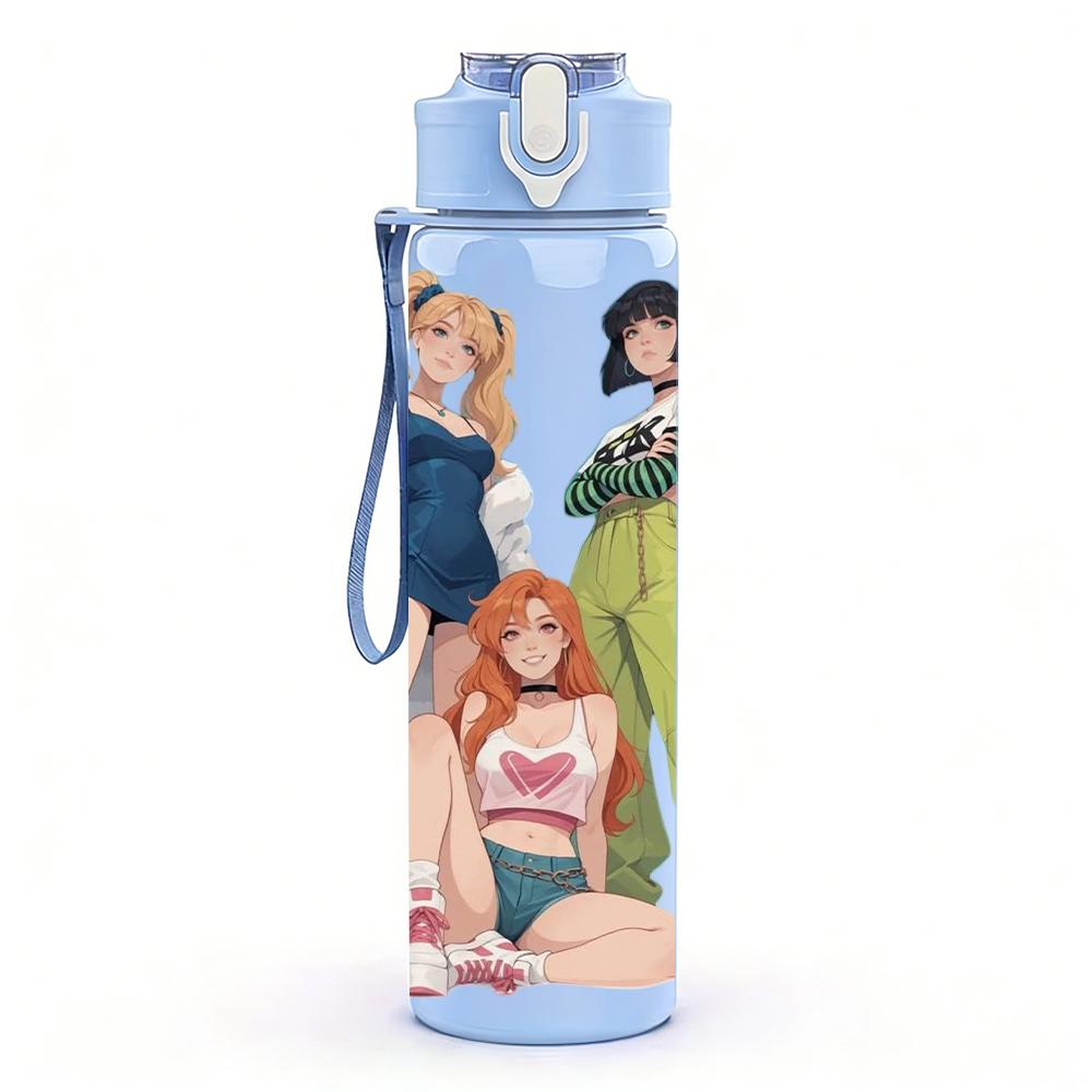 1PC Four Fashion Ladies Character 750ml Color Plastic Sports Water Bottle Leakproof Flip Straw Lid Suitable for Sports Office Home Use