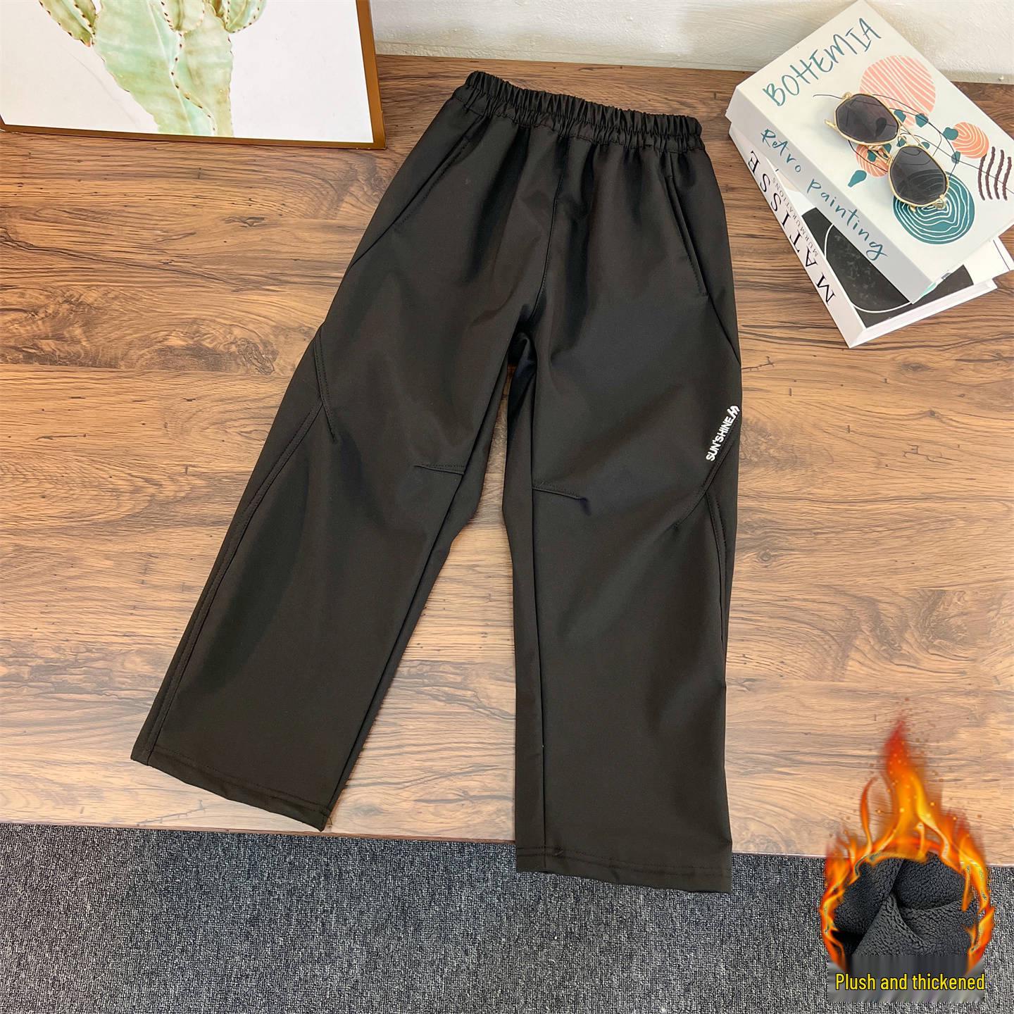 

2025 Boys Winter Fleece-Lined One-Piece Pants - Curved Knee, Thickened for Older Children 140 чорний