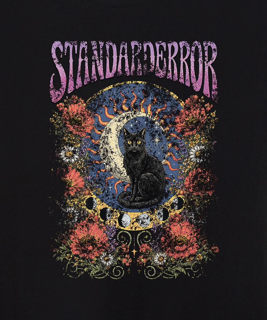STANDARDERROR 87-Stan339 Sun & Moon Cat Solid Short Sleeve T-Shirt (2 Colors)