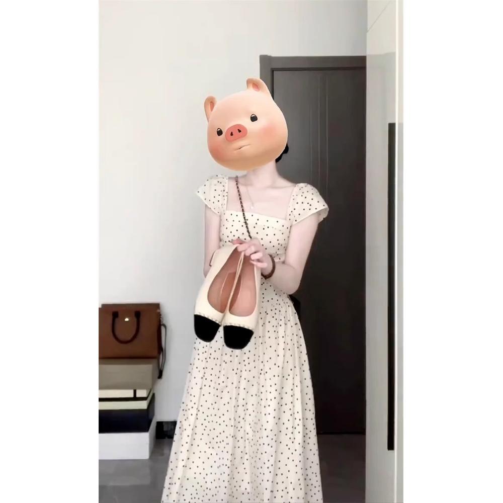Spring popular small flying sleeve polka dot dress temperament women's new niche waist dress