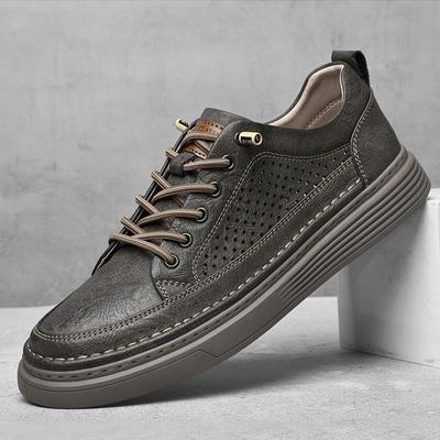 New Shoes for Men Genuine Leather Casual Shoes Summer Breathable Microporous Flats Skateboard Shoes Cow Leather Sneakers