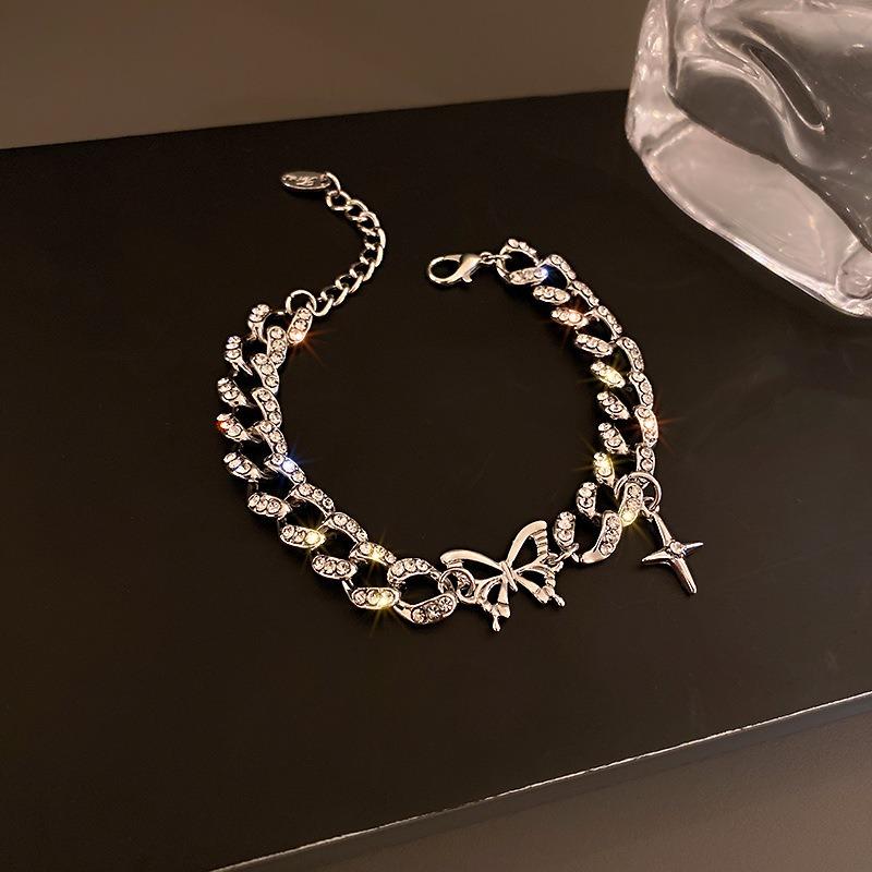 Women Exaggerated Fashion Personality Rhinestone Butterfly Cross Bracelet Hand Jewelry