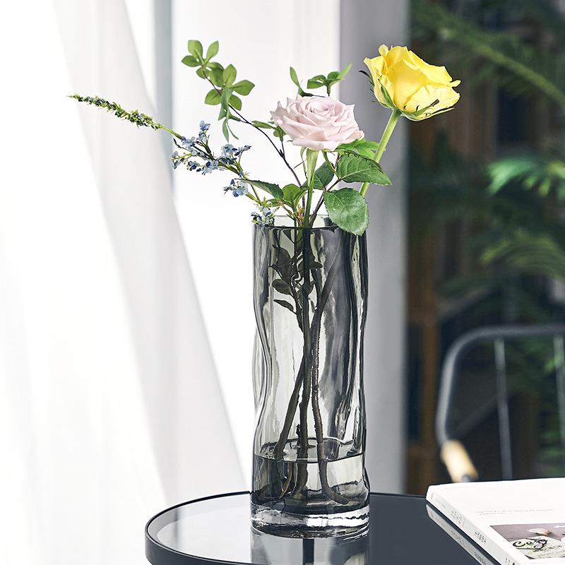 Creative Gray Pleated Glass Vase for Fresh Flowers and Lilies – Twisted Pattern Living Room Ornament
