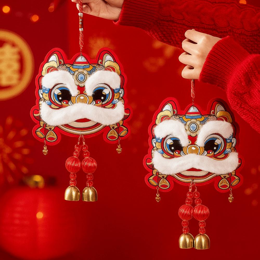 Lion Awakening New Year Hanging Ornament With Bell Chinese Spring Festival Pendant Blessing Red Lion Awakening Pendant