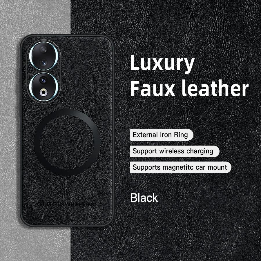 

Для Honor 90 90 Pro 90 Lite Чехол из ПУ кожи с магнитным кольцом, мягкими краями, защитой от падений и отпечатков пальцев For Honor 90 чёрный