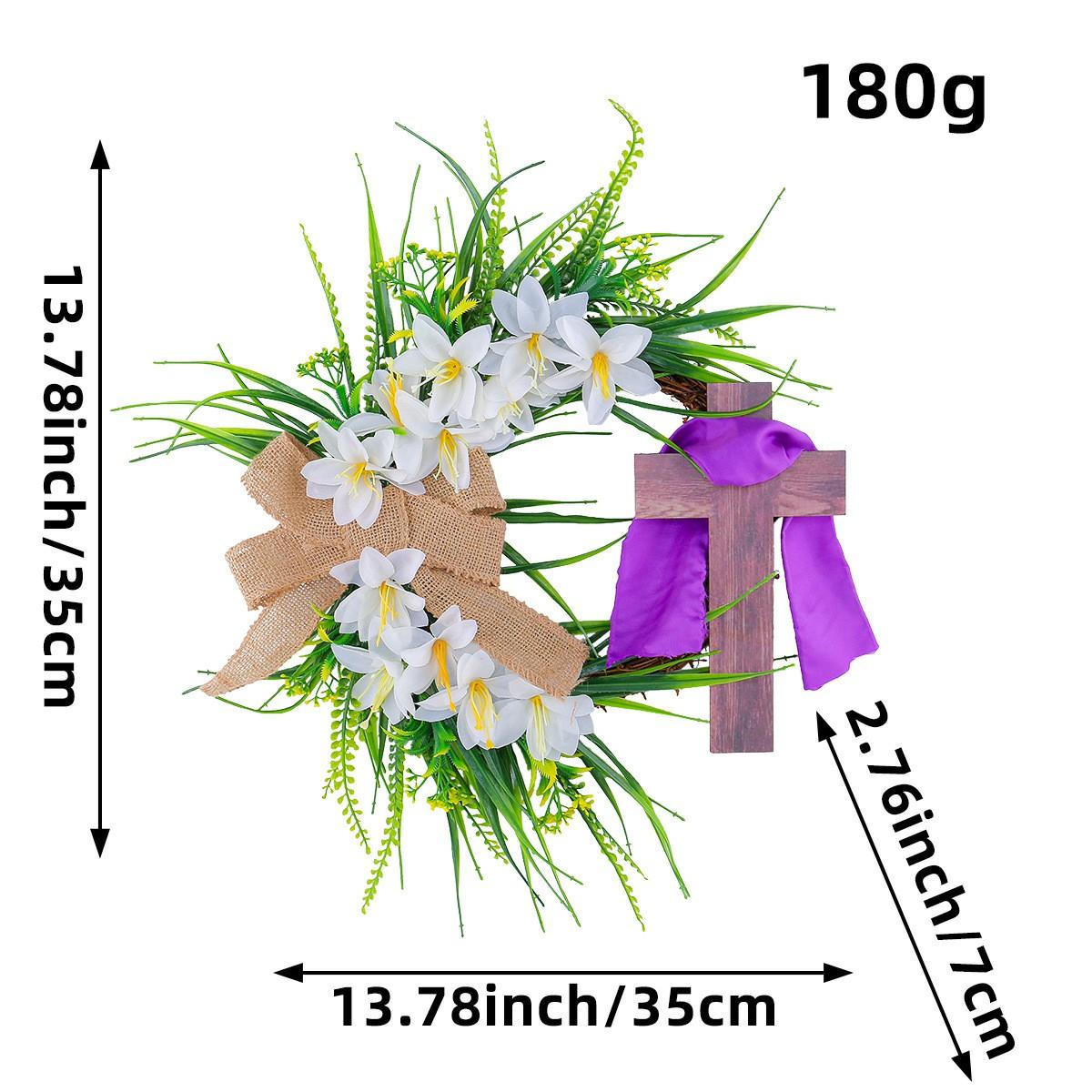 

Easter Wreath With Cross Artificial Rustic Rattan Wreath Hanging Ornament DIY Easter Front Door Wall Wreath Decoration фіолетовий