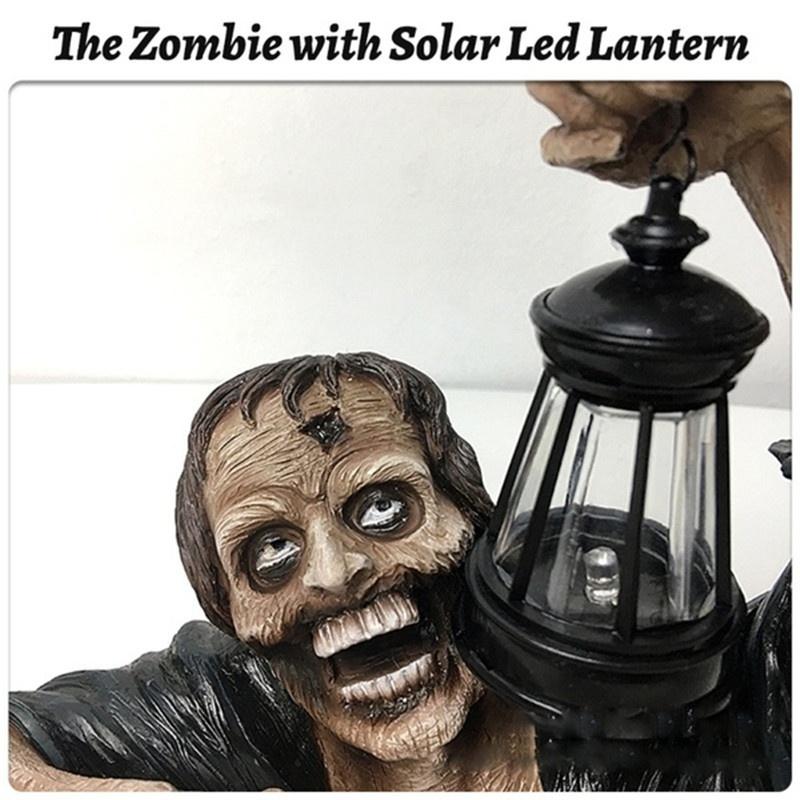 Horror Zombie Crawling Out of Grave with Led Lantern Halloween Garden Decor Statues Movie Walking Dead Creepy