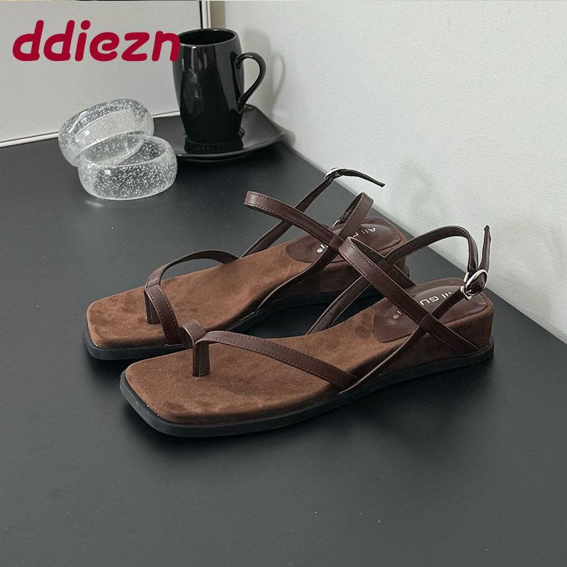 Fashion Female Spring Summer Wedges Women Heeled Sandals Shoes Buckle Strap Fashion Square Toe Ladies Wedges Sandals Shoes Flip Flops