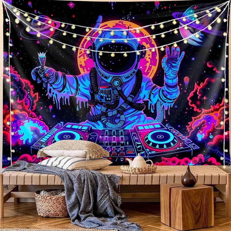 VIKAMA Astronaut DJ Plattenspieler Sternenhimmel Wandteppich Nebel Esports Gaming Zimmer Musik Trend Wohnzimmer Wandbehang Raumdekoration