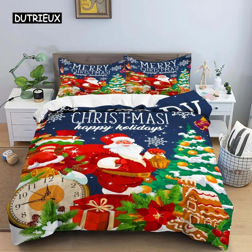 Santa Claus Print Duvet Cover for Adult Kids Microfiber Bedding Set Pillowcase Christmas Decor Quilt Cover 23pcs King Twin Size
