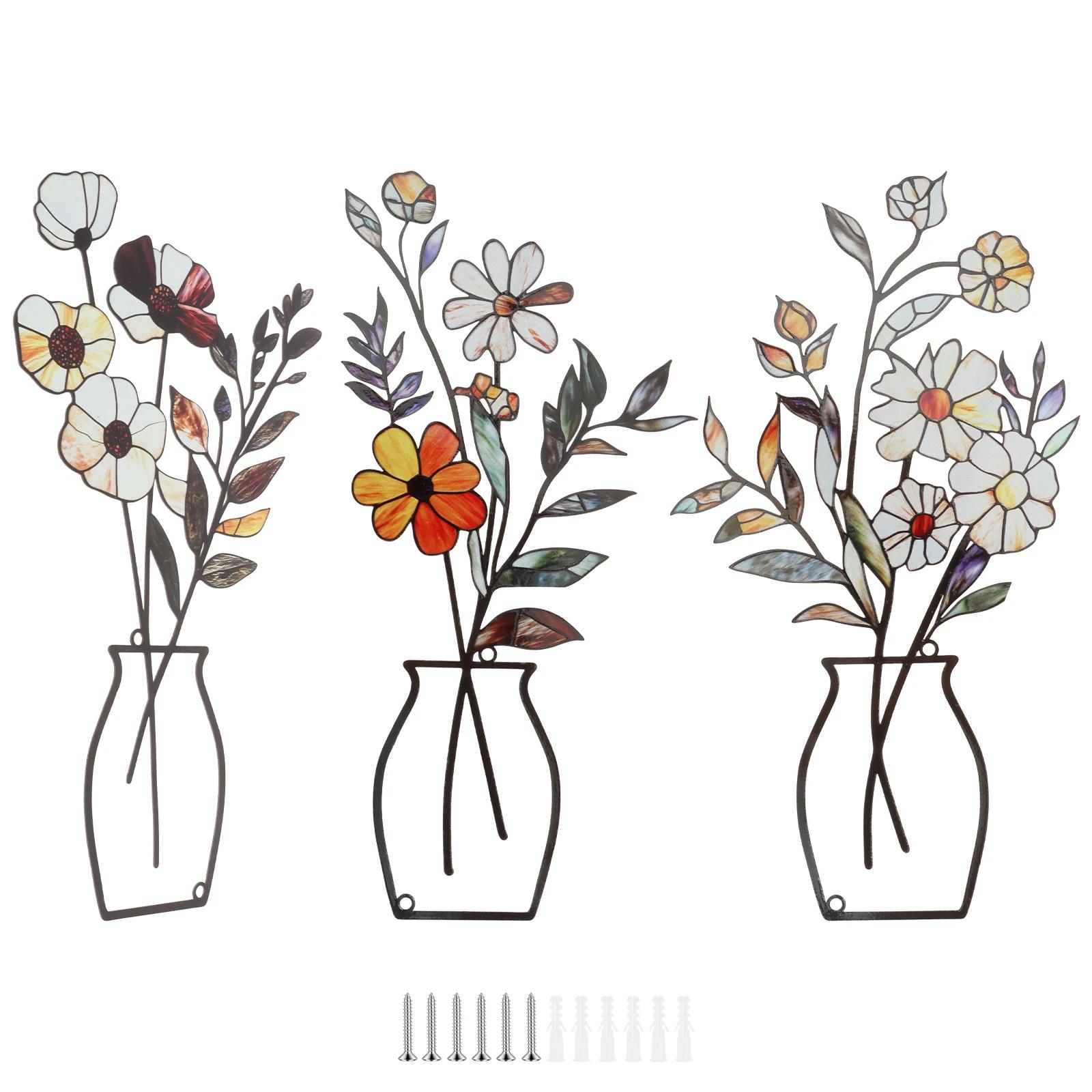 

Iron Metal Flower Wall Art Lightweight Bright Color Flower Silhouette Wall Decor for Living Room Bathroom Bedroom Dining Room