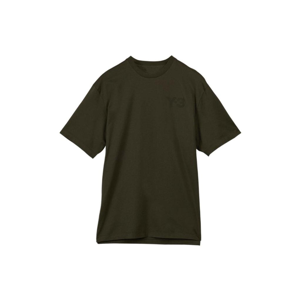Y-3 Solid Color Letter Logo Print Crew Neck Short Sleeve T-Shirt Men Tops Olive-Green HT2288