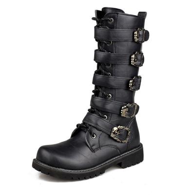 Fashion Men's PU Leather Motorcycle Boots High Over the Knee  Boots Gothic Belt Punk Boots Men Shoes Boot