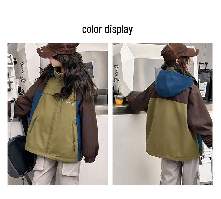 Cortavientos 3 en 1 Colorblock para Niñas 2025: Chaqueta Gruesa para Escuela Secundaria - Otoño/Invierno
