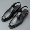 Summer New Men Gladiators Peek Toes Belt Leather Casual Shoes Breathable Beach Sandals Outdoor Slippers Brown White Plus Size