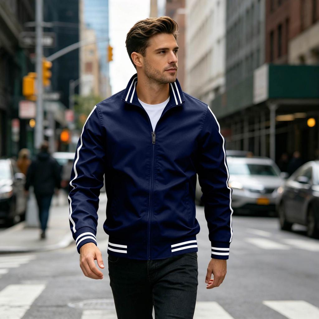 Men's Striped Casual Jacket Lightweight Fall Spring Jacket for Everyday Wear