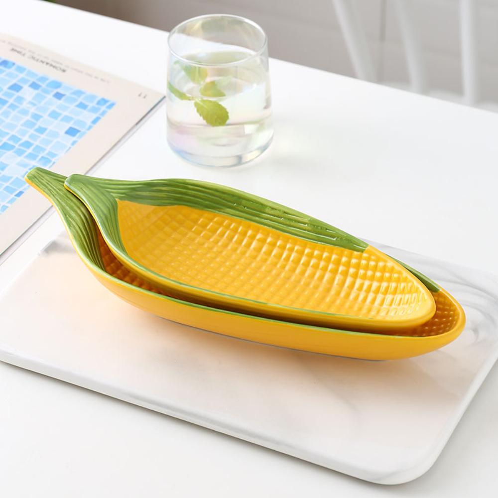 Creative Ceramic Plate Cute Corn Shape Hand-Painted Relief Living Room Restaurant Homehold Dinnerware Fruit Snacks Nuts Plates