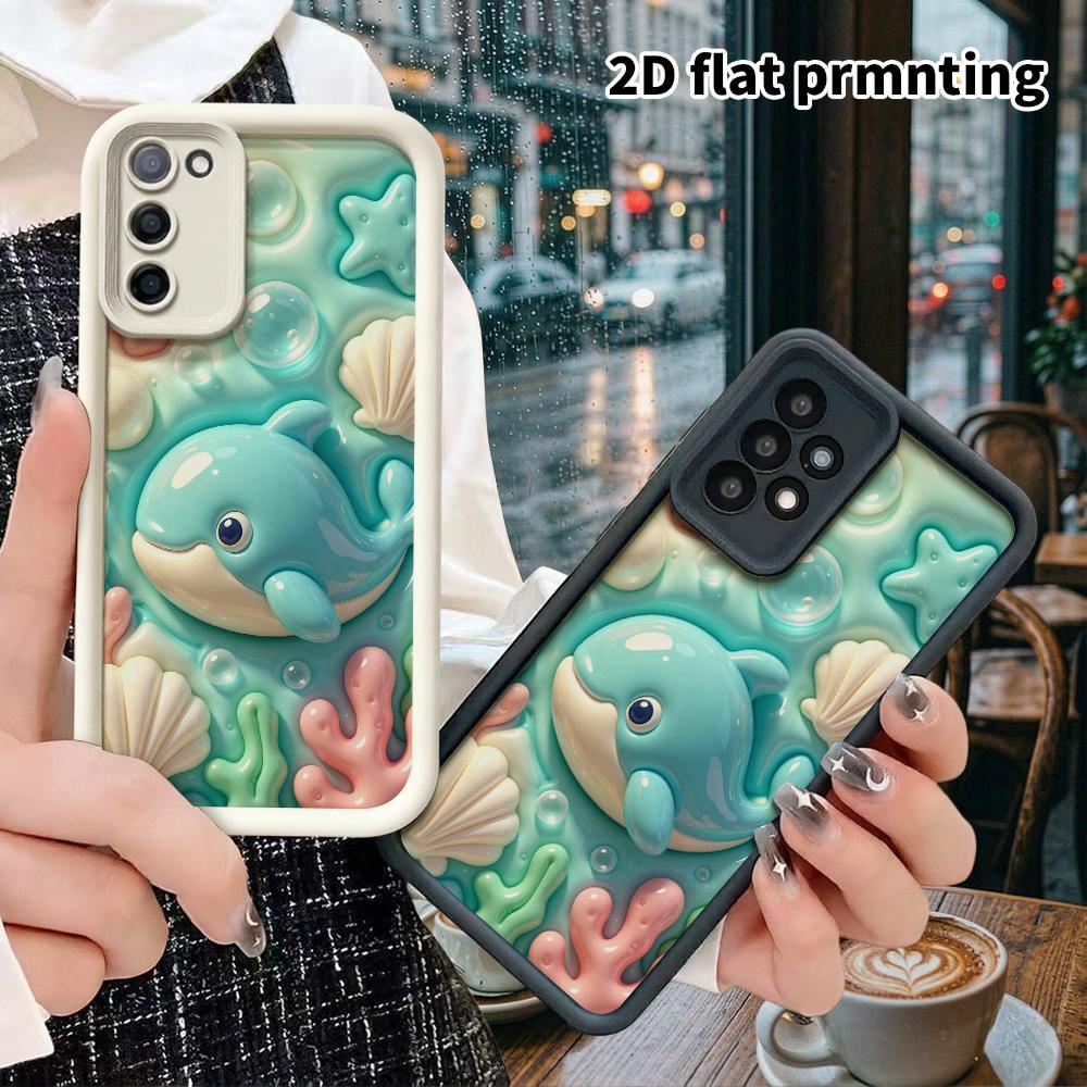 Phone case: 2D flat, suitable for Samsung Galaxy A34 A35 M05 M06 S20 S22 S21 FE Plus 5G protective case, cute rounded little whale, perfect Christmas