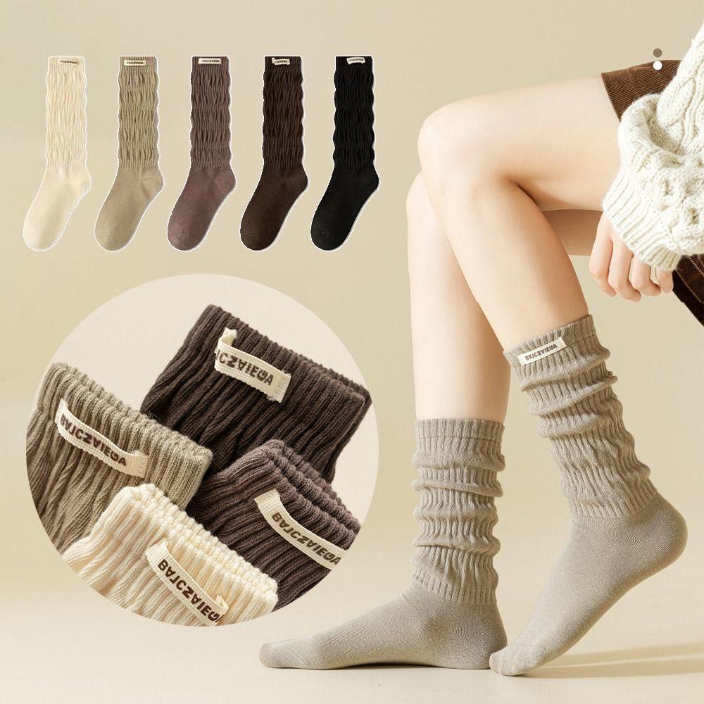 Elastic Knitted High Socks Lolita Autumn Winter Long Socks Tiered Piled Calf Socks  for Women Girls