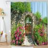 Garden Shower Curtains Arched Door Flowers Plants Floral Bathroom Decorations Nature Scenery Polyester Bath Curtain with Hooks