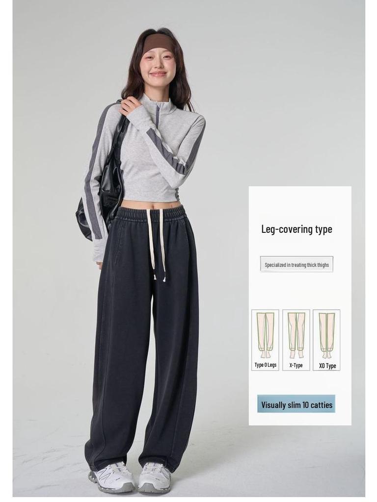 Extra Thick Black Wide-Leg Denim Women's Pants, Winter Retro Style with Plus Velvet Lining, 800g