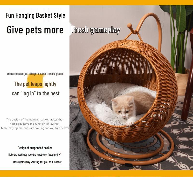 Rattan Cat Villa: Washable, Year-Round Cat House & Dog Bed