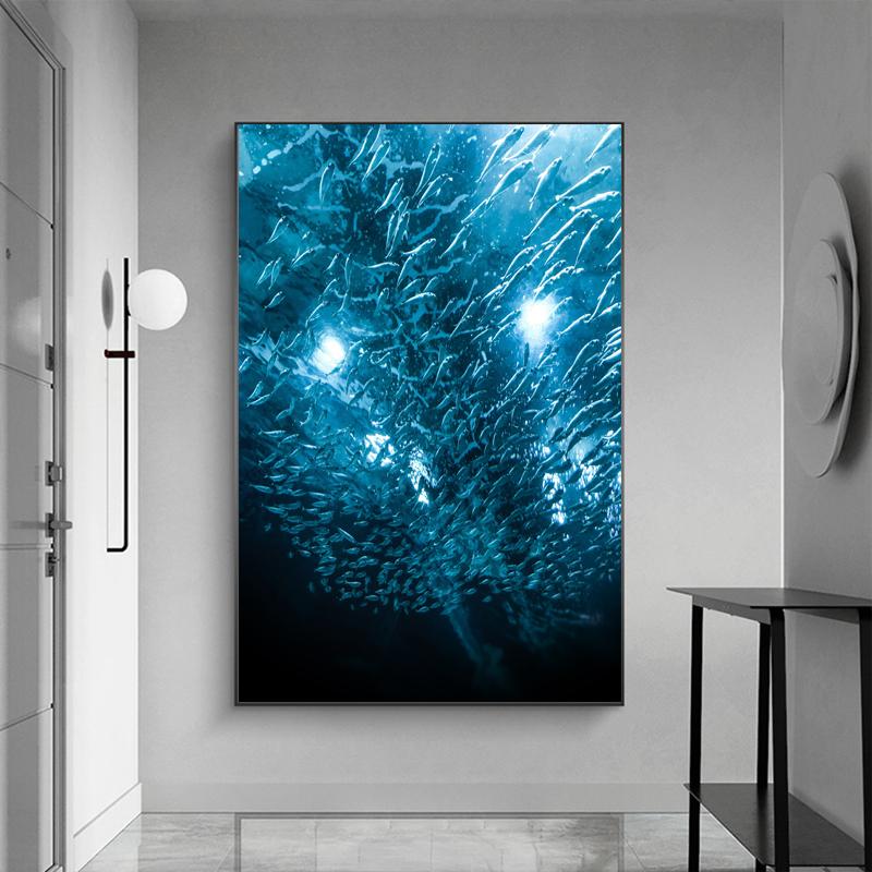 RELIABLI ART Animal Pictures Cluster Of Fish In Sea Canvas Paintings Wall Art Prints For Living Room Home Decoration No Frame