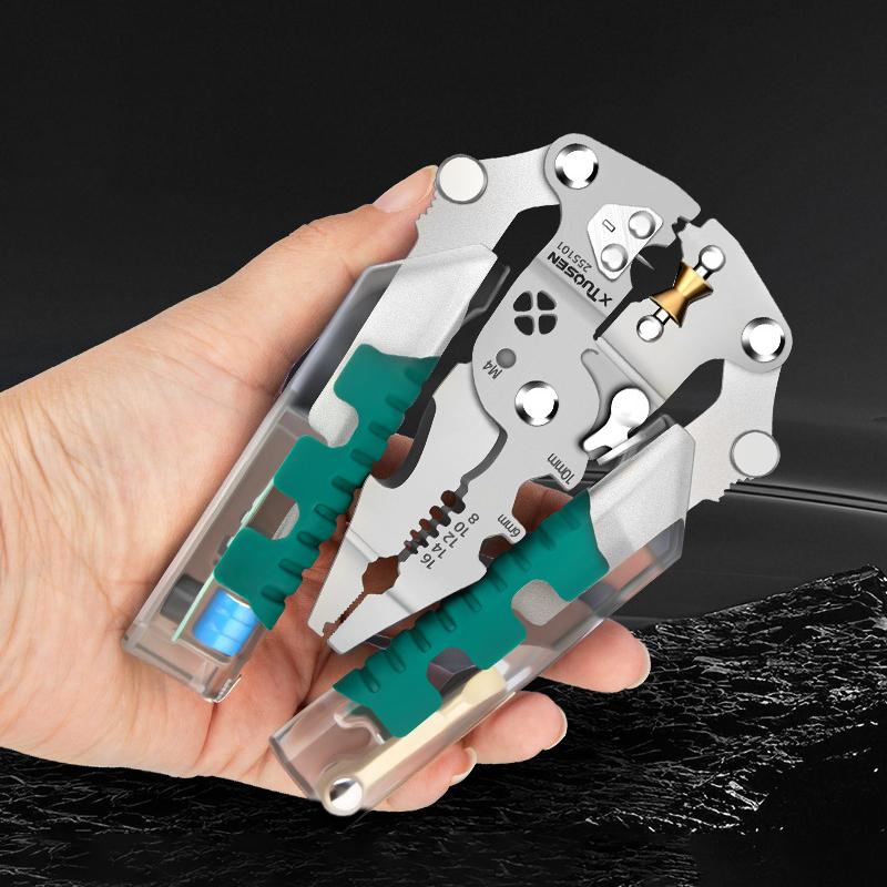 Foldalbe Wire Stripping Pliers Voltage Testing Cable Cutting Crimping Pliers Multifunctional Wire Stripper Electrician Pliers