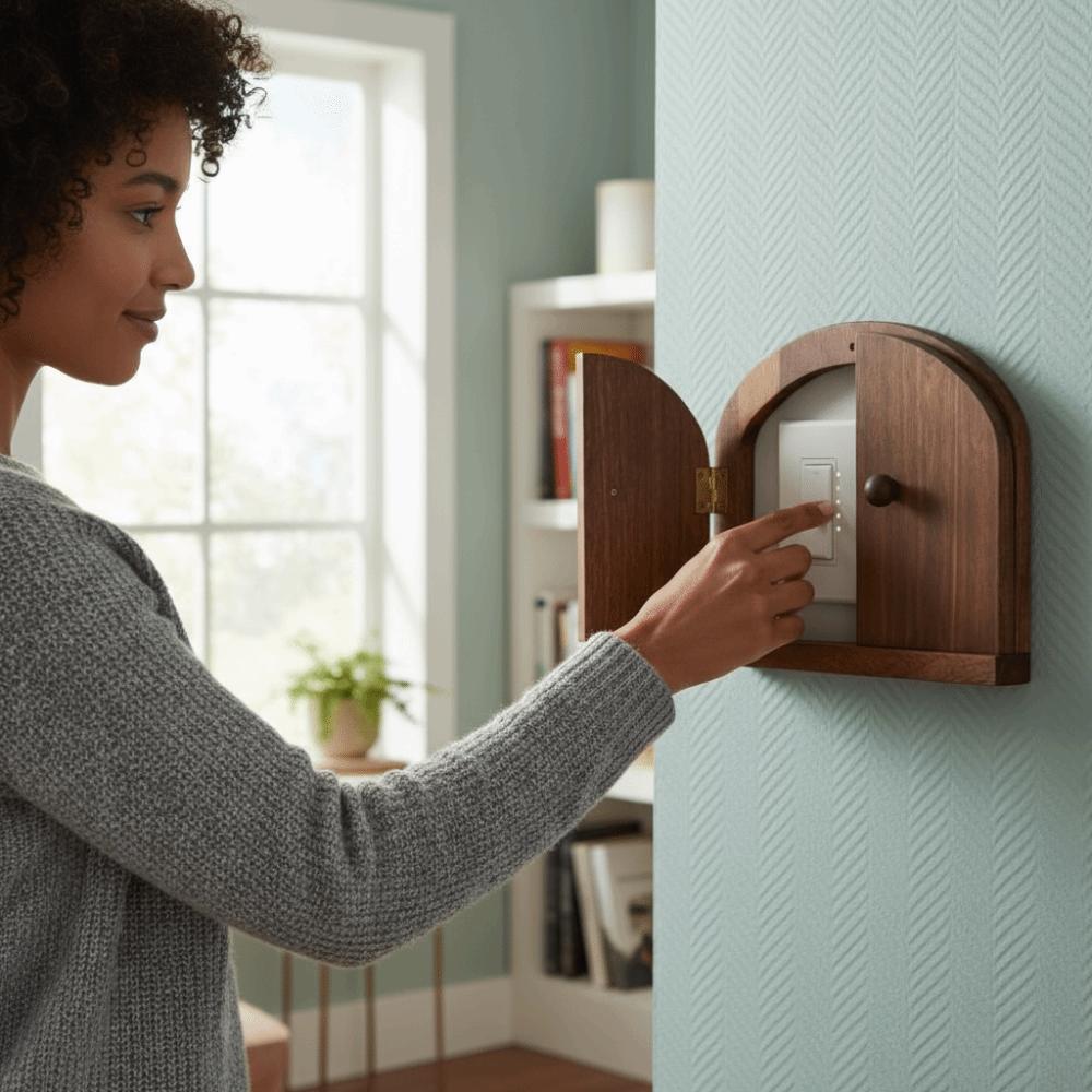Rustic Style Solid Wood Switch Cover Double Door Design Switch Protector  Living Room