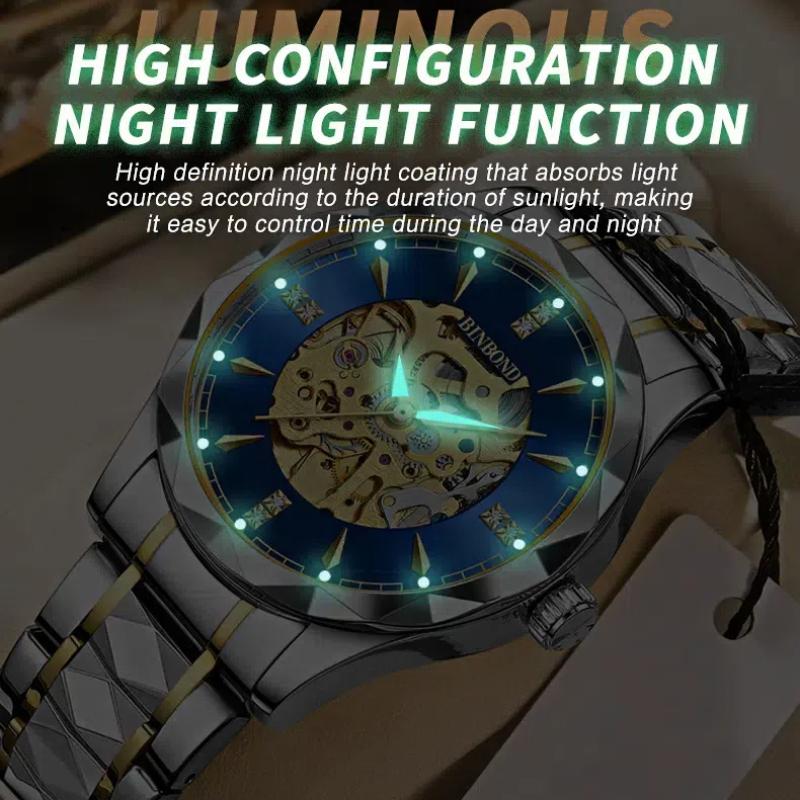 Fully Automatic Tourbillon Hollow Mechanical Watch Light Luxury Diamond Inlaid Dial Men's Waterproof Luminous Business Watch