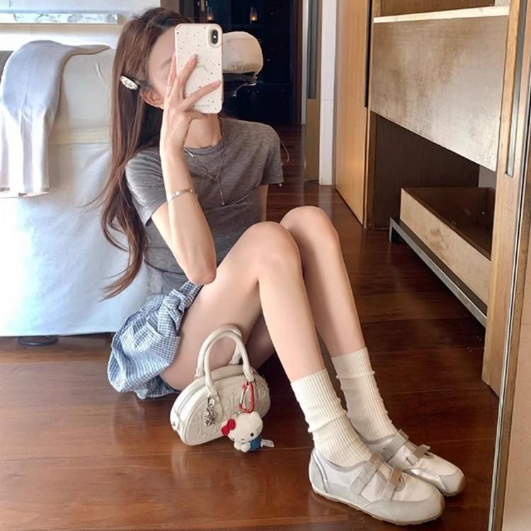 2025 spring and summer color matching Mary Jane shoes women's hollow Velcro ballet training shoes sports shallow mouth casual shoes women