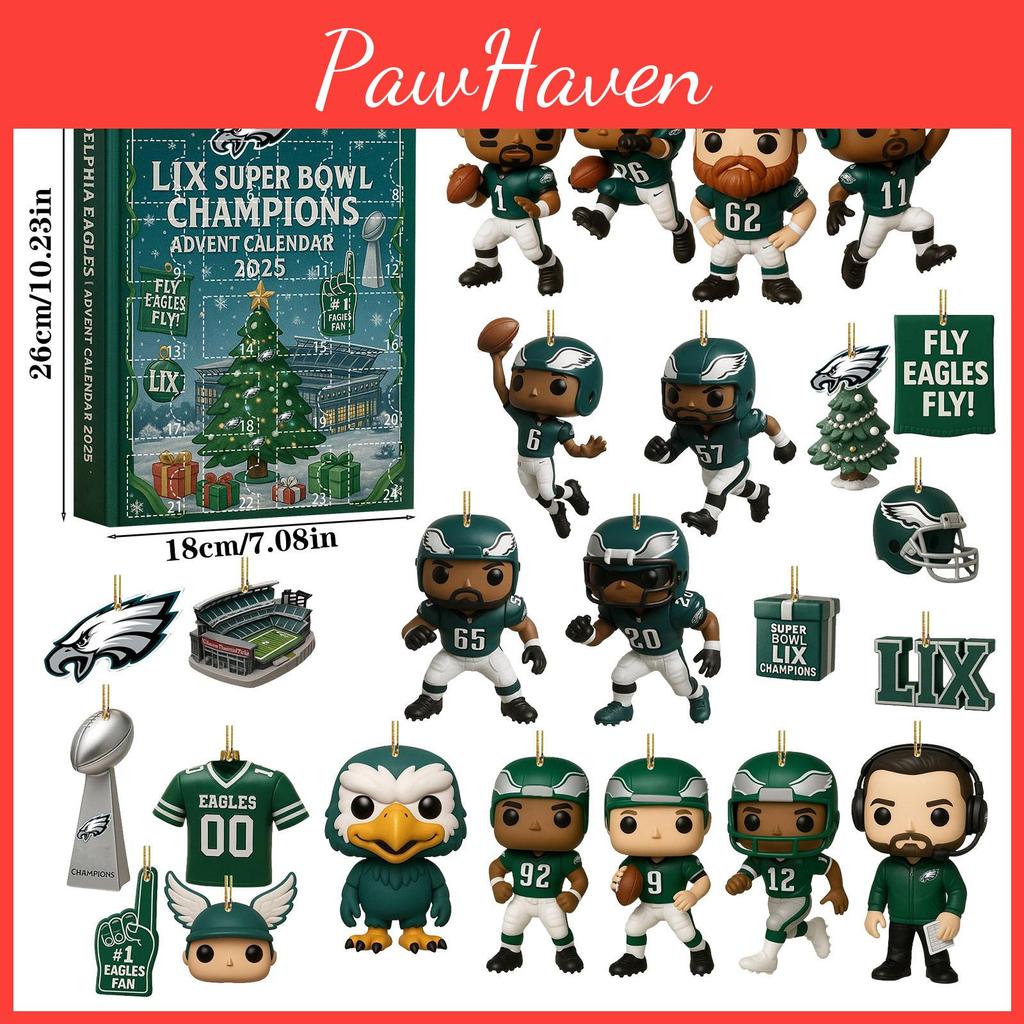 Calendar de Crăciun Philadelphia Eagles Cutie Oarbă Cu Ornamente Acrilice Pentru Cadouri de Petrecere de Sărbători