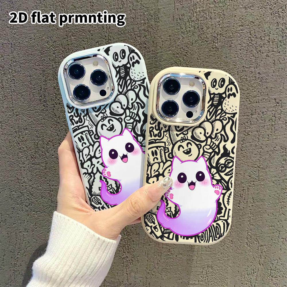Phone Case: 2D Flat Design Suitable for iPhone 18 17 16 15 14 13 Pro Protective Case, Couple Style, Ghost Kitten, Christmas and Halloween Gift