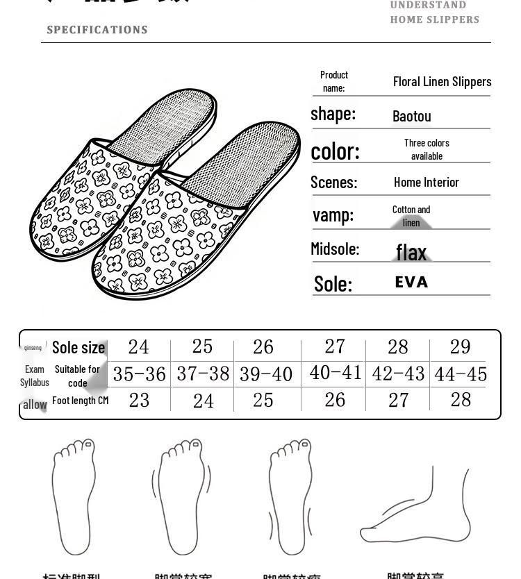 Women's Ethnic Floral Linen Sandals - Breathable Toe-Cover Slippers for Home