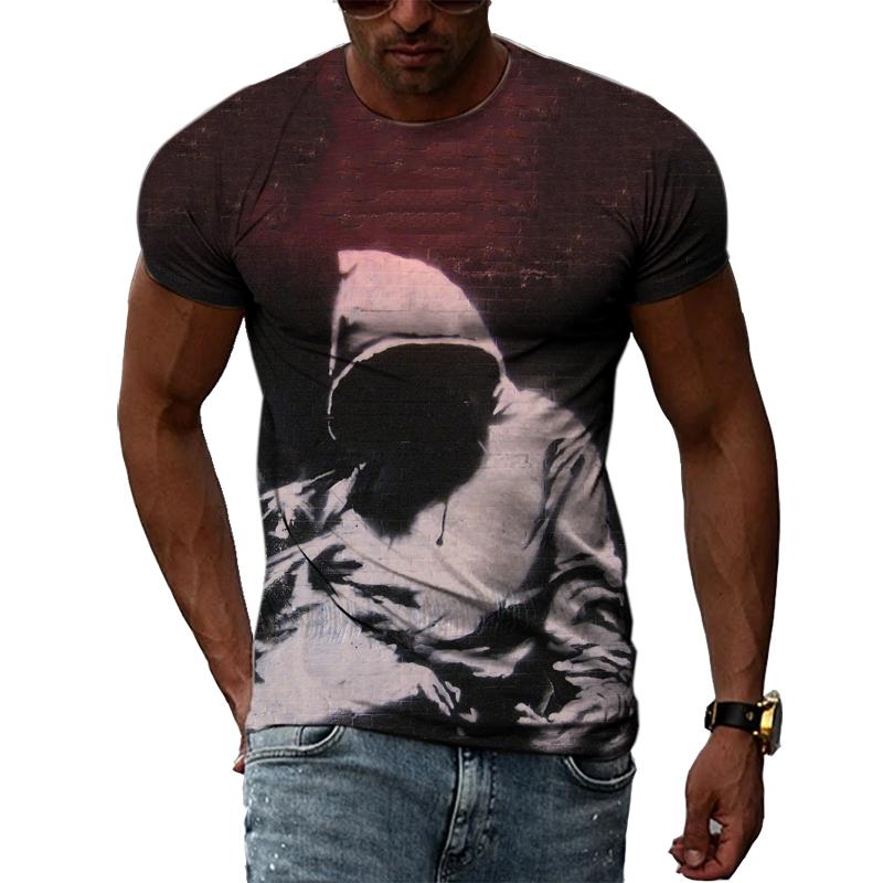 Fashion Creative Retro Graffiti Art Men T-shirts Summer Personality Sad Graphic T Shirts 3D Harajuku Print Short Sleeve Tees Top