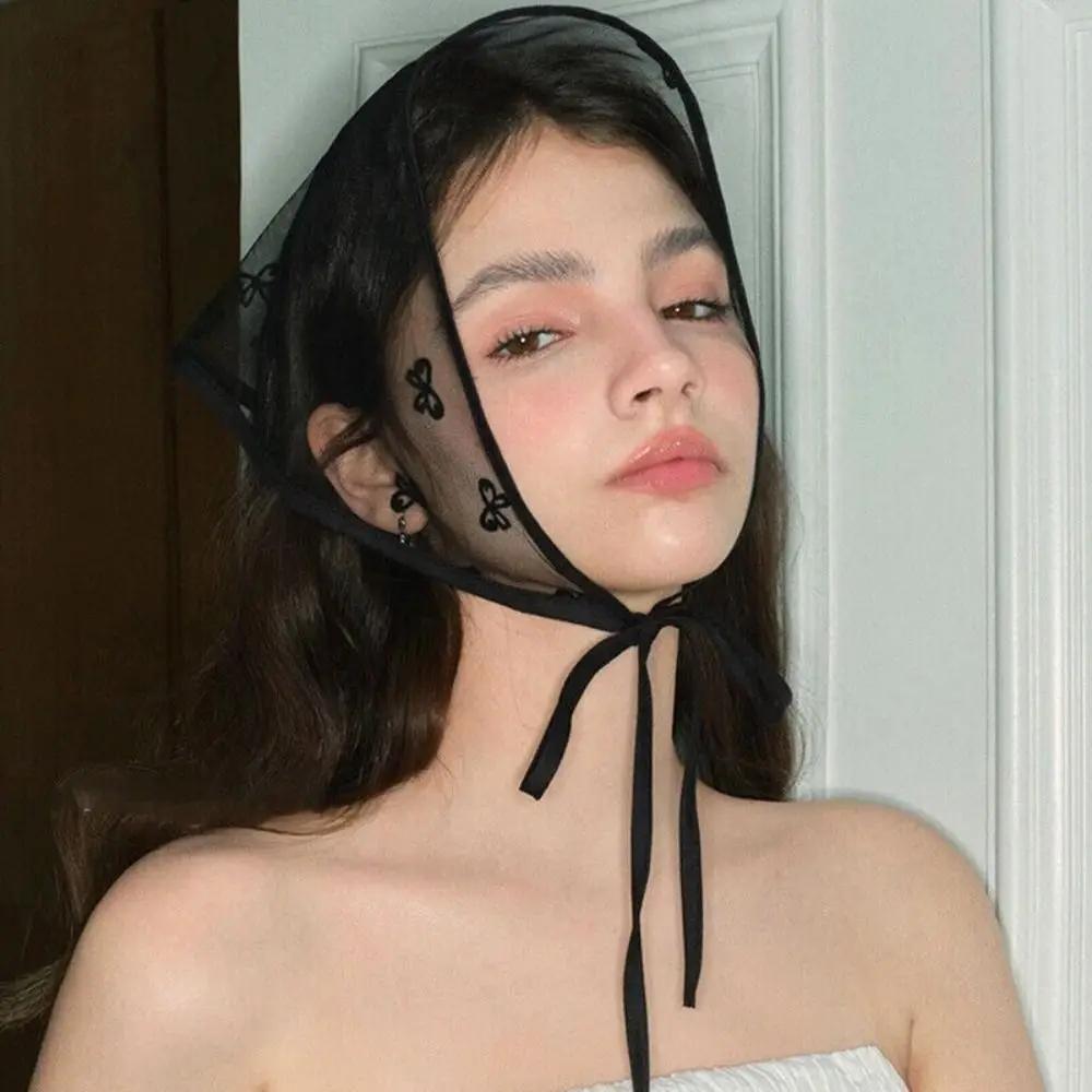 Hollow Floral Headband Women Lace Triangle Scarf Neckerchief Head Wrap Scarves Y2K Style Travel Photo Props Bandana Turban