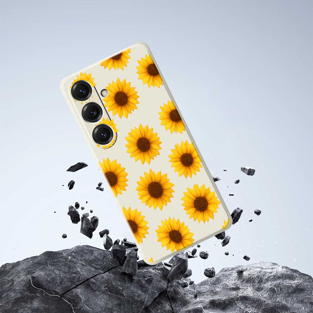 For Samsung Galaxy S25 Case Sunflowers Pattern Printing Straight Edge TPU Phone Back Cover