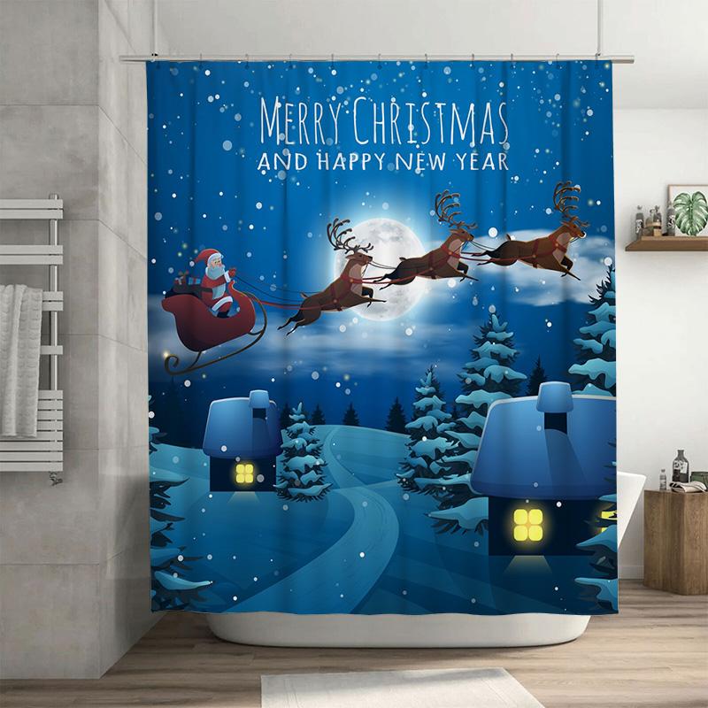TU Christmas Shower Curtain Santa Claus Festive Holiday Decor Winter Scene Bathroom Fabric Xmas Home Decoration Gift