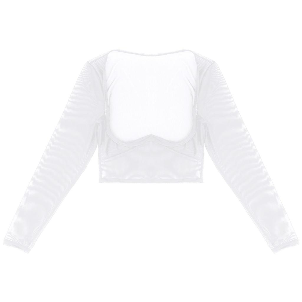 Top Donna A Maniche Lunghe In Rete Trasparente Con Ricamo Floreale, Sexy, Per Feste E Discoteca - 2
