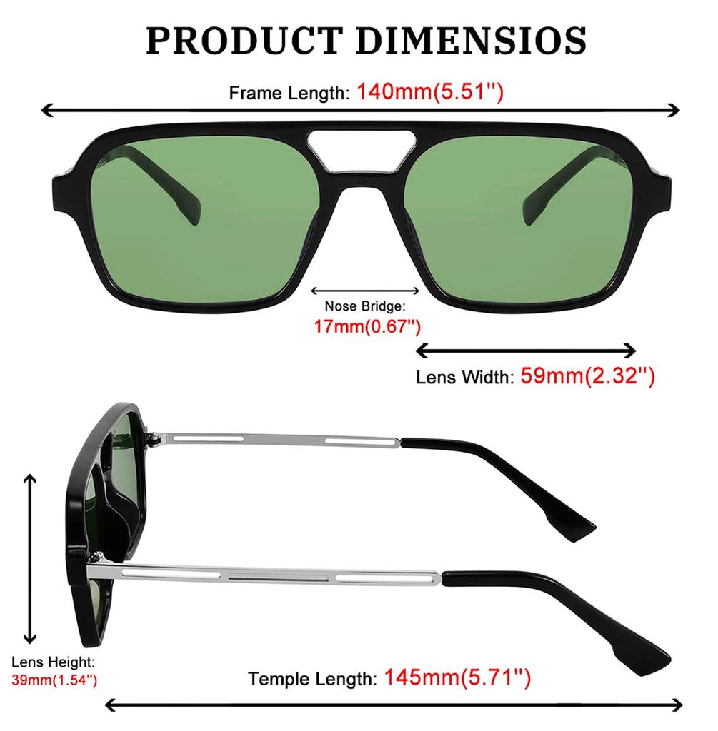 [FEISEDY] Men's Vintage Square Large 70s Flat Aviator Sunglasses, Popular with Men and Women, UV Cut Lenses, Stylish Metal Design B2752