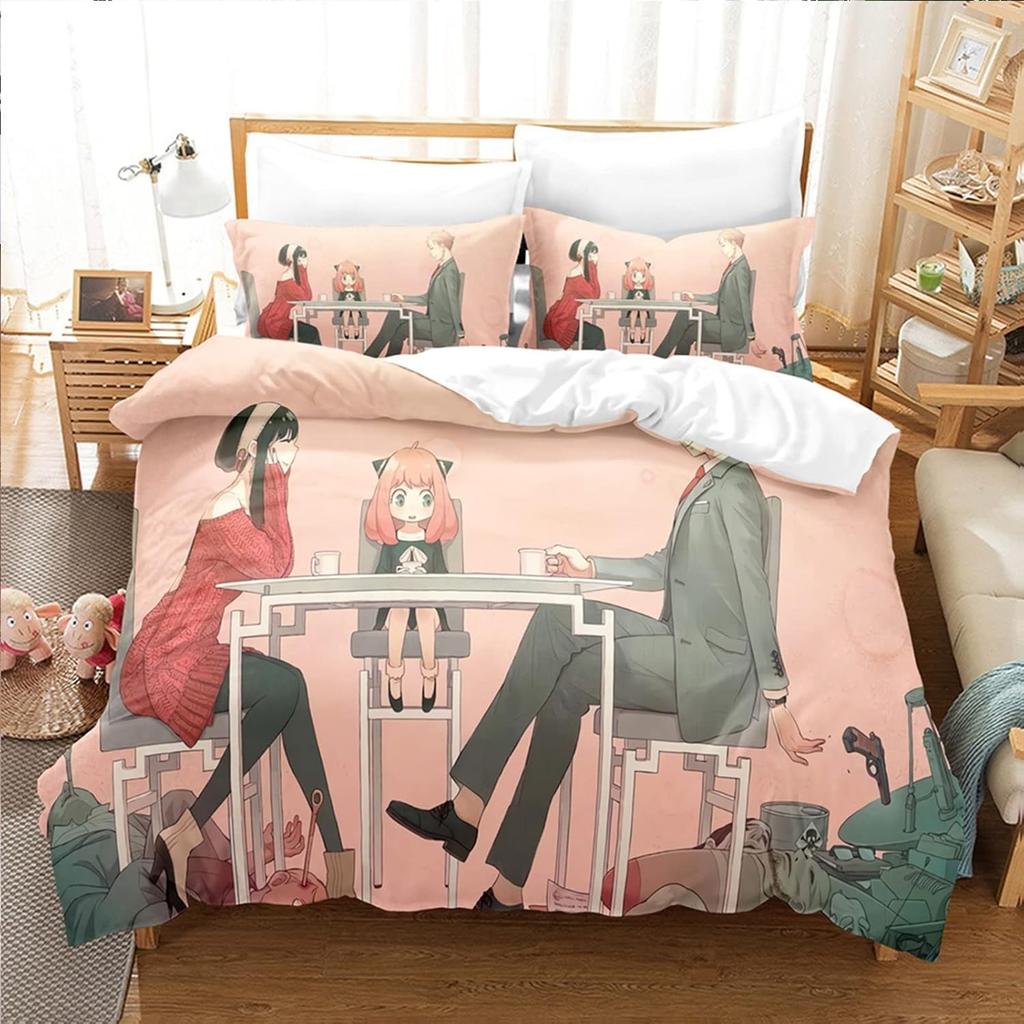 Anime Beautiful Girl Duvet Cover Set ,Cartoon Printed Patterned with Pillowcases, Soft Microfiber Quilt Covers for Girls