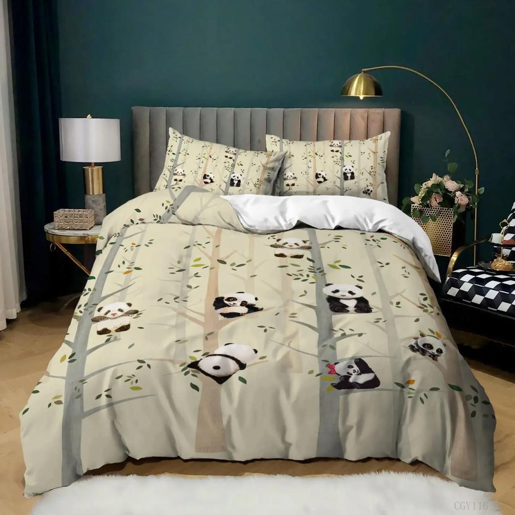 Panda Duvet Cover Cartoon Panda Printed Bedding Set For Boys Girls Microfiber Cute Animal Comforter Cover 2/3Pcs Full Size