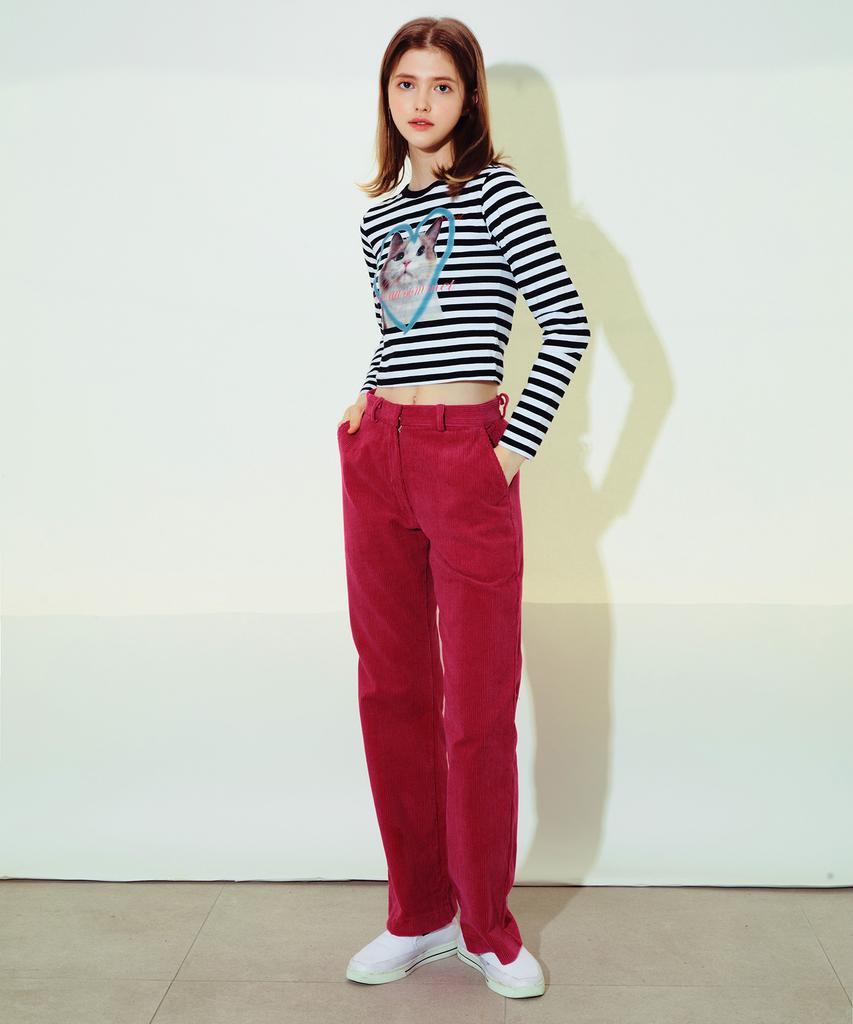 ETRE AU SOMMET Corduroy Bootcut Pants (Deep Pink)