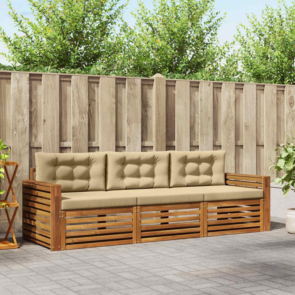 Outdoor Sofa Set with Cushions 3 Pcs Natural and Beige