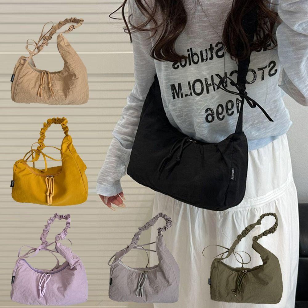 Versatile Pleated Dumpling Bag Lightweight Women's Shoulder Bag Stylish Drawstring Bag  Handbag