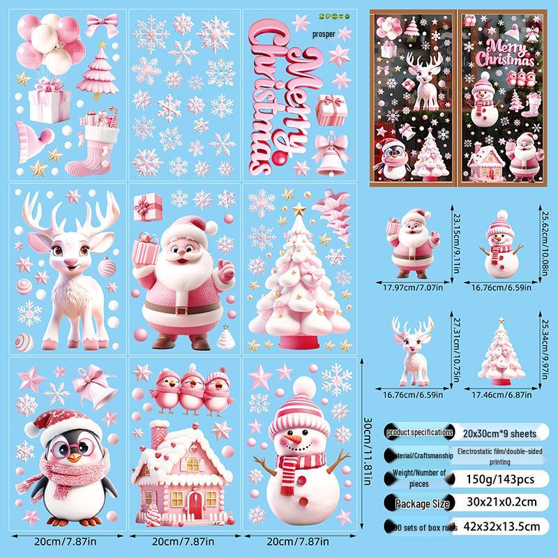 3D Santa Claus & Reindeer Static Clings for Windows - Self-Adhesive Christmas Decorations