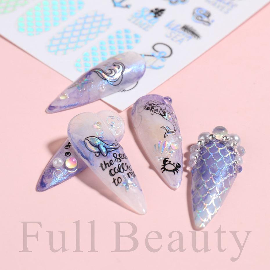 Water Transfer Nail Art Laser Ice Cream Summer 3D Sticker Ocean Manicure Decal Fashion
