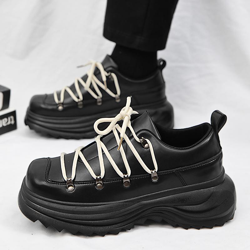Thick Soled Trendy Fashion Designer Style Shoes Adolescents and Adults Leather Shoes Height Increasing Casual Outdoors Shoes Men