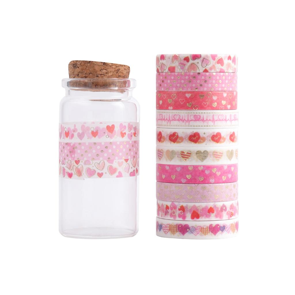 20pcs Pink Heart & Flower Pattern 8mm Decorative Adhesive Tapes Lace Floral Gift Stickers for Decoration A6076