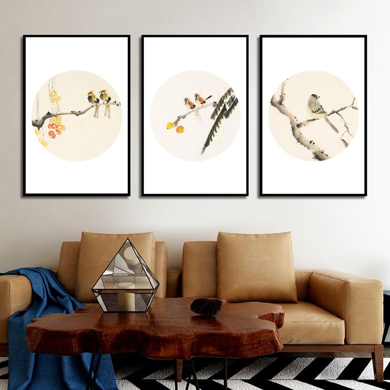 Chinesische Tuschmalerei Zwei glückliche Vögel stehen im Zweig Bild Leinwand Malerei für Wohnzimmer Home Wand Kunst Gang moderne Dekor